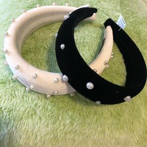 Two velvet headbands with faux pearls